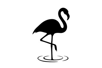Elegant Flamingo Silhouette with Subtle Water Ripple Reflections on a Clean White Background for Creative Design Projects