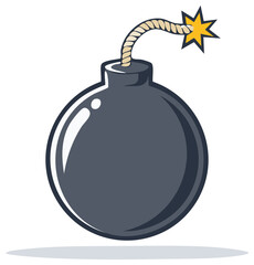 Fototapeta premium Cartoon bomb with lit fuse and star explosion, vector illustration