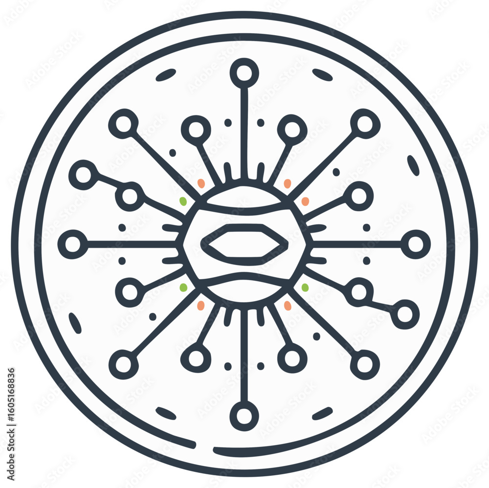 Poster abstract circular geometric network connection symbol with radial spokes