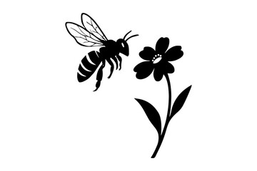 Delicate Honeybee Silhouette Flying Near a Vibrant Wildflower a Nature Inspired Design Perfect for Spring and Summer Themes Featuring Floral Elements