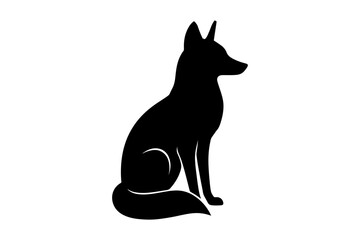 Elegant Sitting Fox Silhouette Illustration with Curled Tail Design on a Clean White Background for Creative Projects