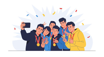 Victorious Team Celebrates With a Selfie After Winning Gold Medals