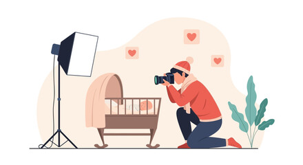 Professional Photographer Capturing Precious Moments Of A Newborn Baby In Studio