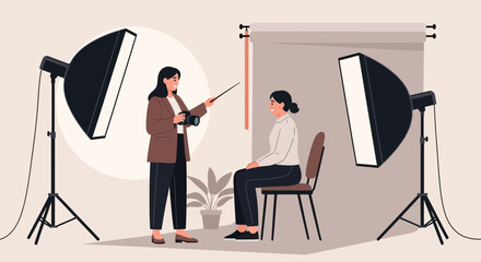 Professional Photographer Directing Model In A Studio Photography Session