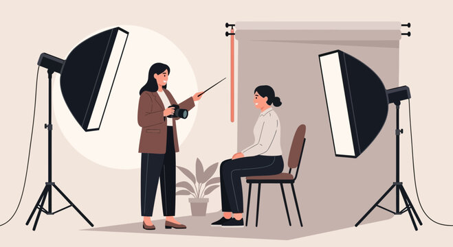 Professional Photographer Directing Model In A Studio Photography Session