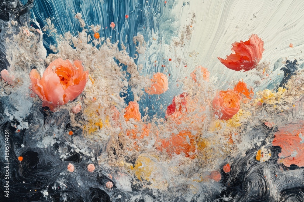 Poster colorful explosion of flowers in diffusion-limited aggregation process creating an artistic texture,