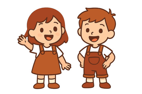 Vector illustration of a Chukcha Yakut Eskimo boy and girl wearing traditional Alaska clothing and hats, isolated on a white background