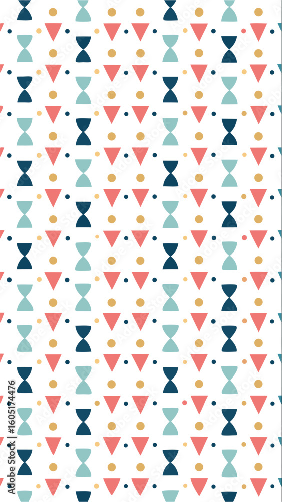 Poster abstract geometric pattern featuring repeating bowtie shapes in pastel hues with subtle vertical str