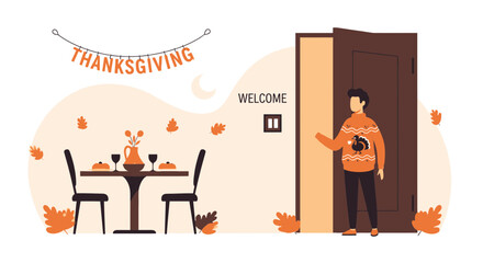 Fototapeta premium Warm Thanksgiving Gathering Awaits At Home With Festive Decorations And Family