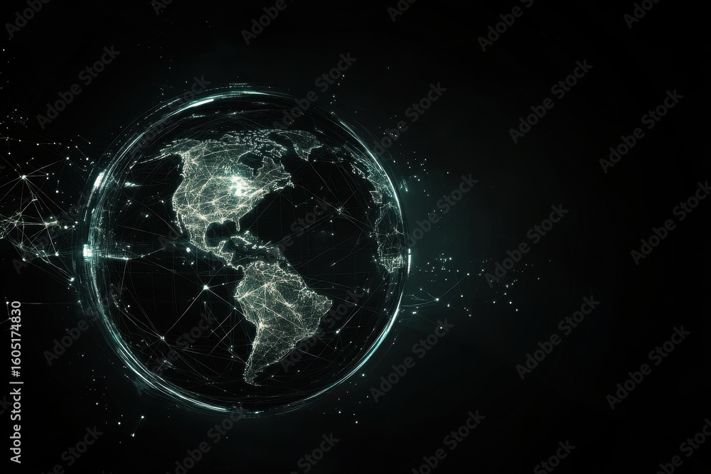 Poster digital connections illustrate global data processing in a networked world, network of connections a