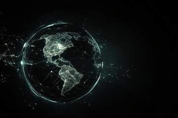 Digital connections illustrate global data processing in a networked world, network of connections and digital data processing over globe