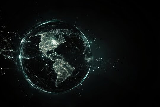 Digital connections illustrate global data processing in a networked world, network of connections and digital data processing over globe