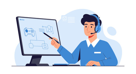 Professional Tech Support Presenting Interactive Game Development Process Design