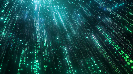 Digital rain of binary code flowing in looping streams with glowing green light creating futuristic technology effect