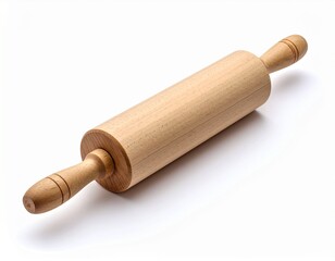 Fototapeta premium Classic Wooden Rolling Pin on Clean White Surface