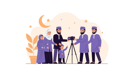 Muslim Family Photo Session Illustration Celebrating Togetherness and Ramadan