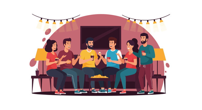 Relaxed Evening Gathering Friends Enjoying Beverages Together Indoors Party Atmosphere