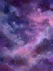 Naklejka premium Purple Galaxy Night Sky with Sparkling Stars and Clouds