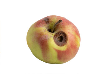 Apple with deep rot spots isolated on transparent background
