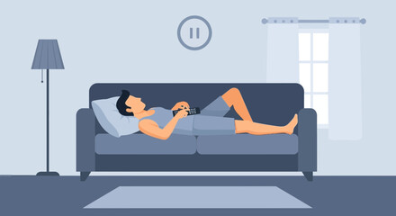 Relaxing At Home: A Man Watches Television On The Couch Illustration