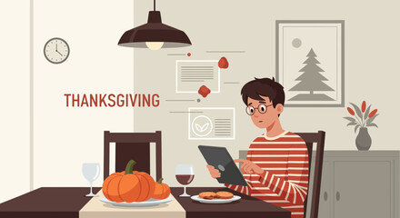 Planning The Thanksgiving Day Celebration Using Digital Device At Home