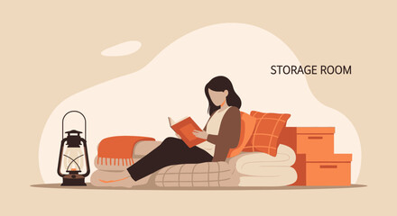 Fototapeta premium Relaxing Reading Nook Using Repurposed Storage Items For A Cozy Atmosphere