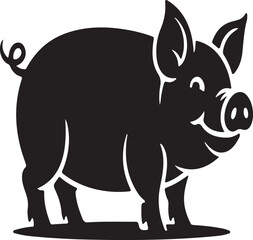 Black and white vector cartoon illustration of a cute isolated wild animal including a black silhouette of a donkey and a rabbit
