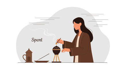 Woman Burning Incense Creates A Calm And Relaxing Atmosphere At Home
