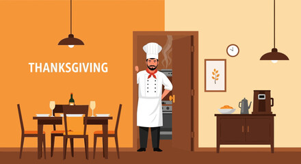 Thanksgiving Dinner Preparation With The Chef In A Cozy Restaurant Kitchen