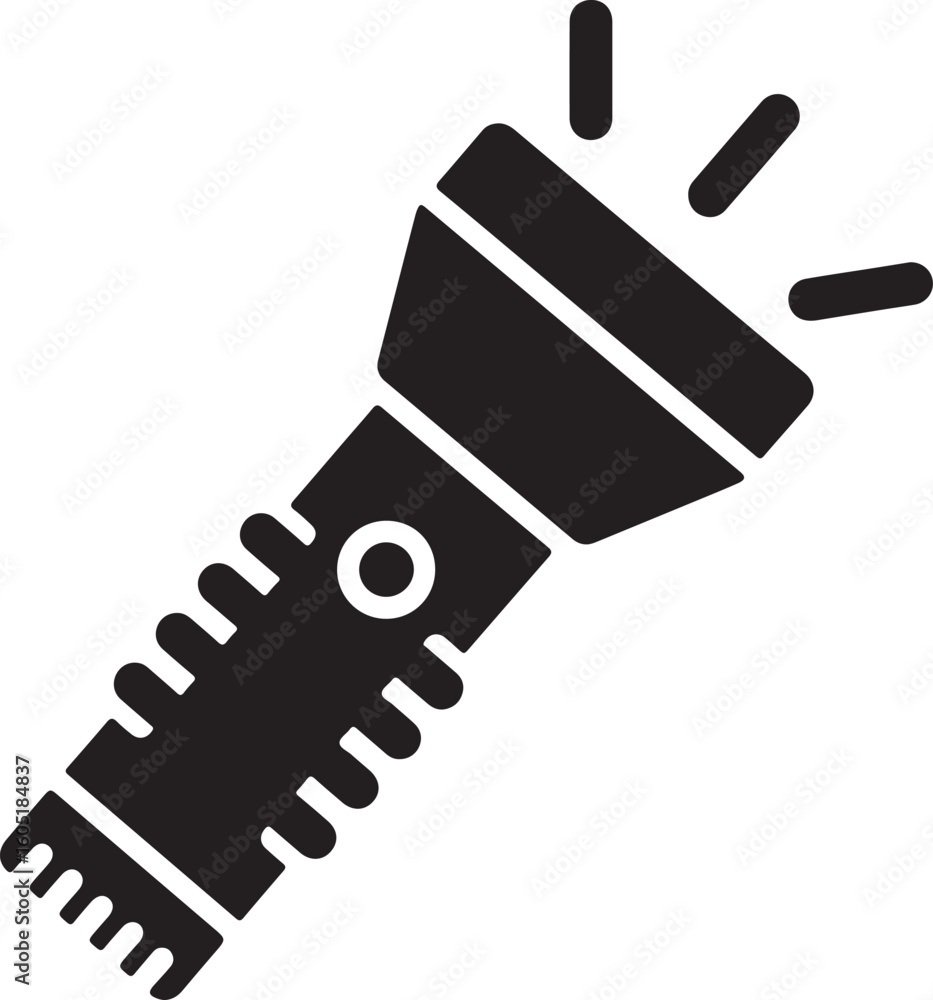 Poster monochromatic illustration of a flashlight with light emanating symbolizing illumination guidance an