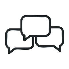 Naklejka premium Speech bubbles icon with overlapping design in black outline on white background. Vector illustration