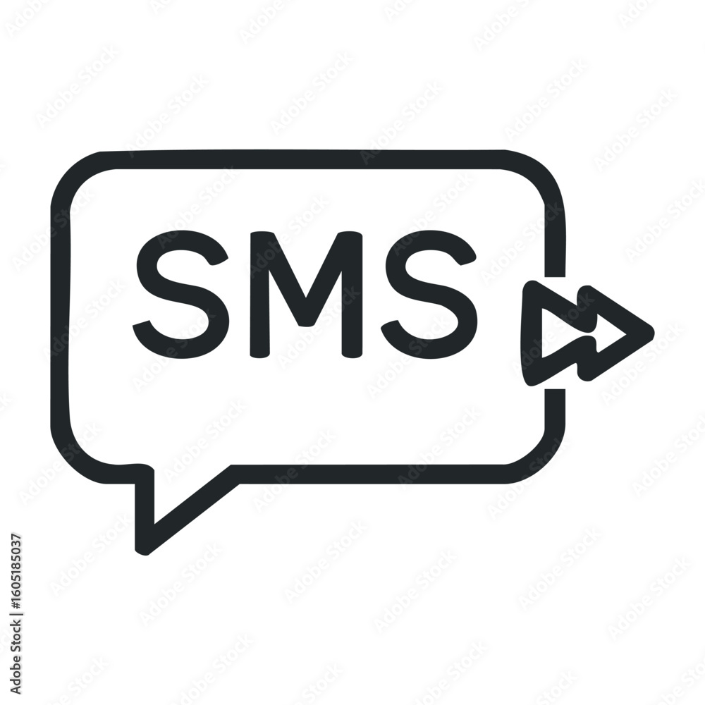 Aufkleber sms icon with text bubble and arrow symbolizing message sending. vector illustration