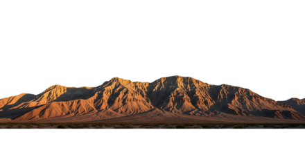 A panoramic desert mountain range at golden hour sunrise or sunset. Isolated on transparent background, png