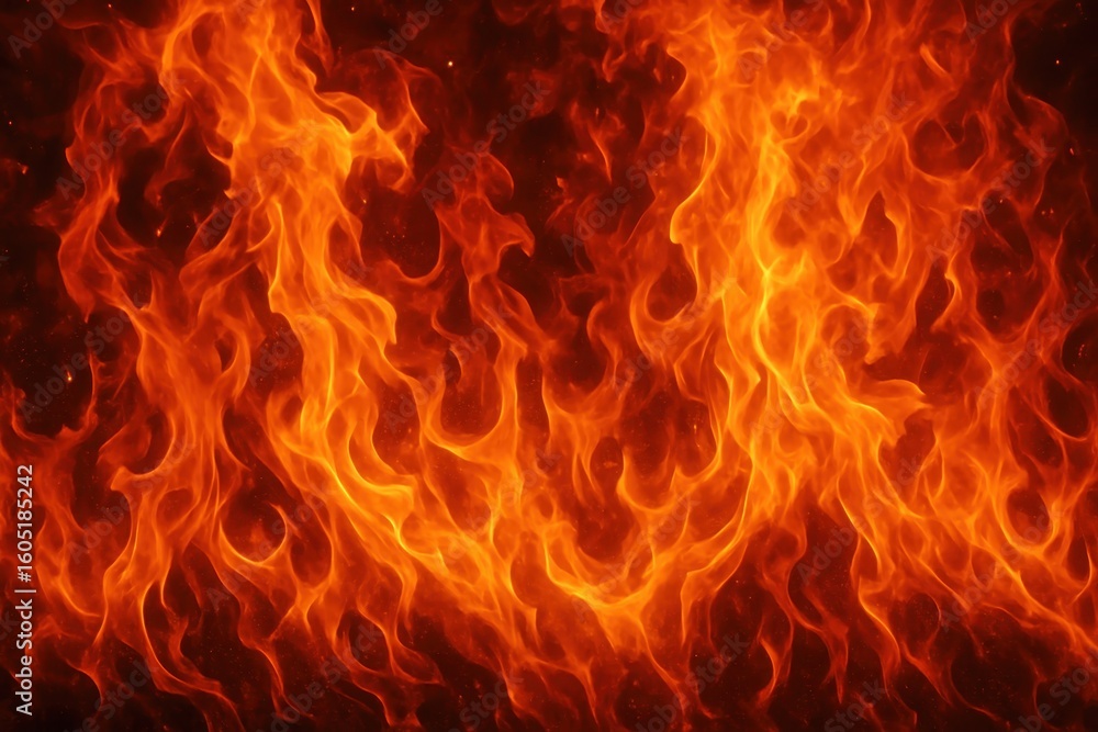 Poster intense flame wall background with orange and red fire creating dynamic heat pattern texture