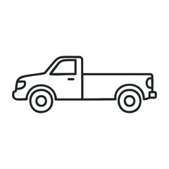 Minimalist black outline of pickup truck side view on white background. Vector illustration
