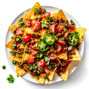 Loaded Nachos with Beef, Cheese, Jalape�os, and Fresh Vegetables