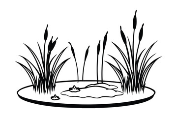 Animated Style Pond Edge With Cattails And Frogs