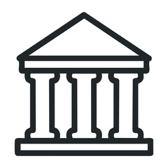 Classical greek-style building icon with columns and pediment in black outline. Vector illustration