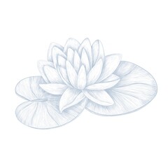 Elegant hand-drawn water lily flower in vintage engraving style. Monochrome floral illustration perfect for botanical decor, spa branding, natural cosmetics packaging, tattoo design