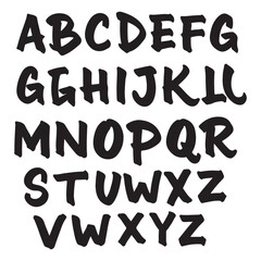 Hand Drawn Black and White Font Illustration Displaying the Alphabetical Letter Characters in Artistic Style Design