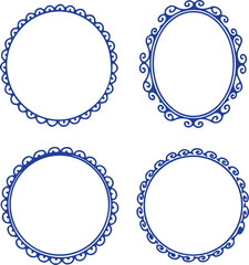 Elegant Blue Border Collection A Set of Four Intricate Round and Oval Frames