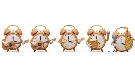 Naklejka premium Animated clocks engaging in various activities