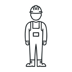 Obraz premium Line art of young adult male construction worker in safety gear. Vector illustration