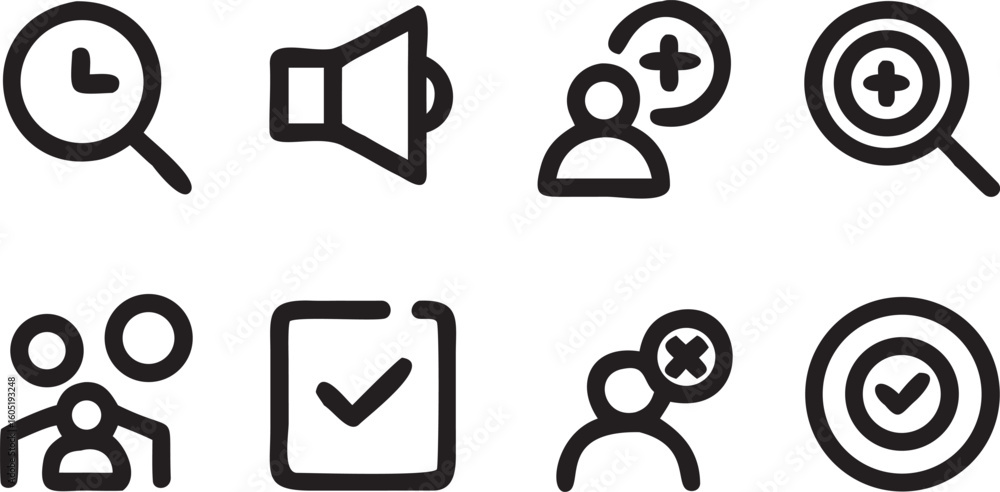 Poster collection of 24 small simplified vector icons of various objects graphic