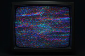 Vintage television display showing digital glitch effects and pixelated interference patterns