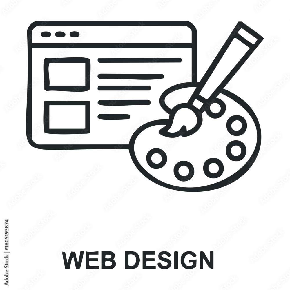 Aufkleber web design concept with palette and browser elements icon for creative design. vector illustration