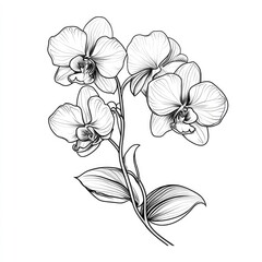 Elegant white orchids in detailed line art showcasing natural beauty and delicate features
