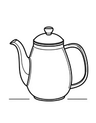 Teapot Illustration in Minimal Line Art Style in Black and White Representing Tea Culture and Kitchenware Design