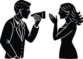 couple sharing voice message silhouette, couple exchanging voice message silhouette