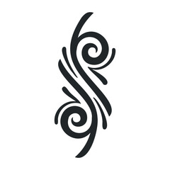 Obraz premium Elegant black tribal tattoo design: symmetrical curves and spirals on white background. Vector illustration